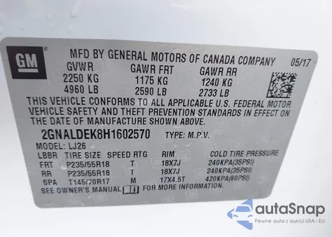 2017 Chevrolet Equinox Premier from USA, damaged, VIN 2GNALDEK8H1602570